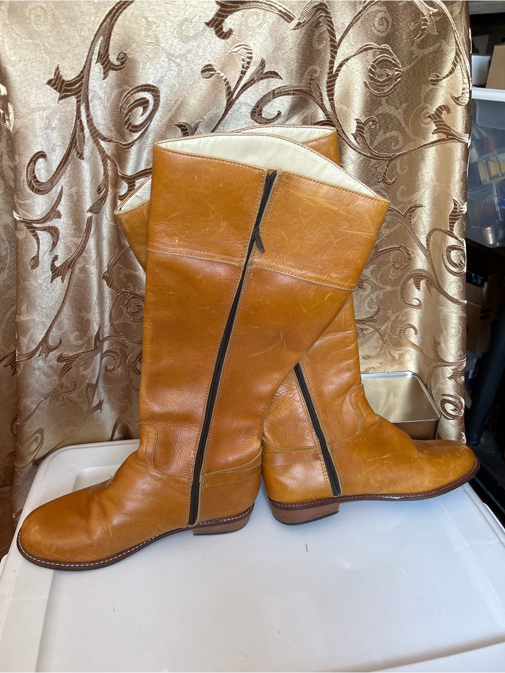 Size 9 Saddle Tan Leather Riding Boots | Silver Buckle Details | Like New - Picture 2 of 12